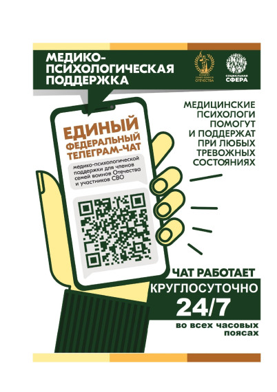 С 01 апреля 2025 года единый федеральный чат Комитета семей воинов Отечества медико-психологической поддержки семей и участников СВО переходит на круглосуточный режим работы. .